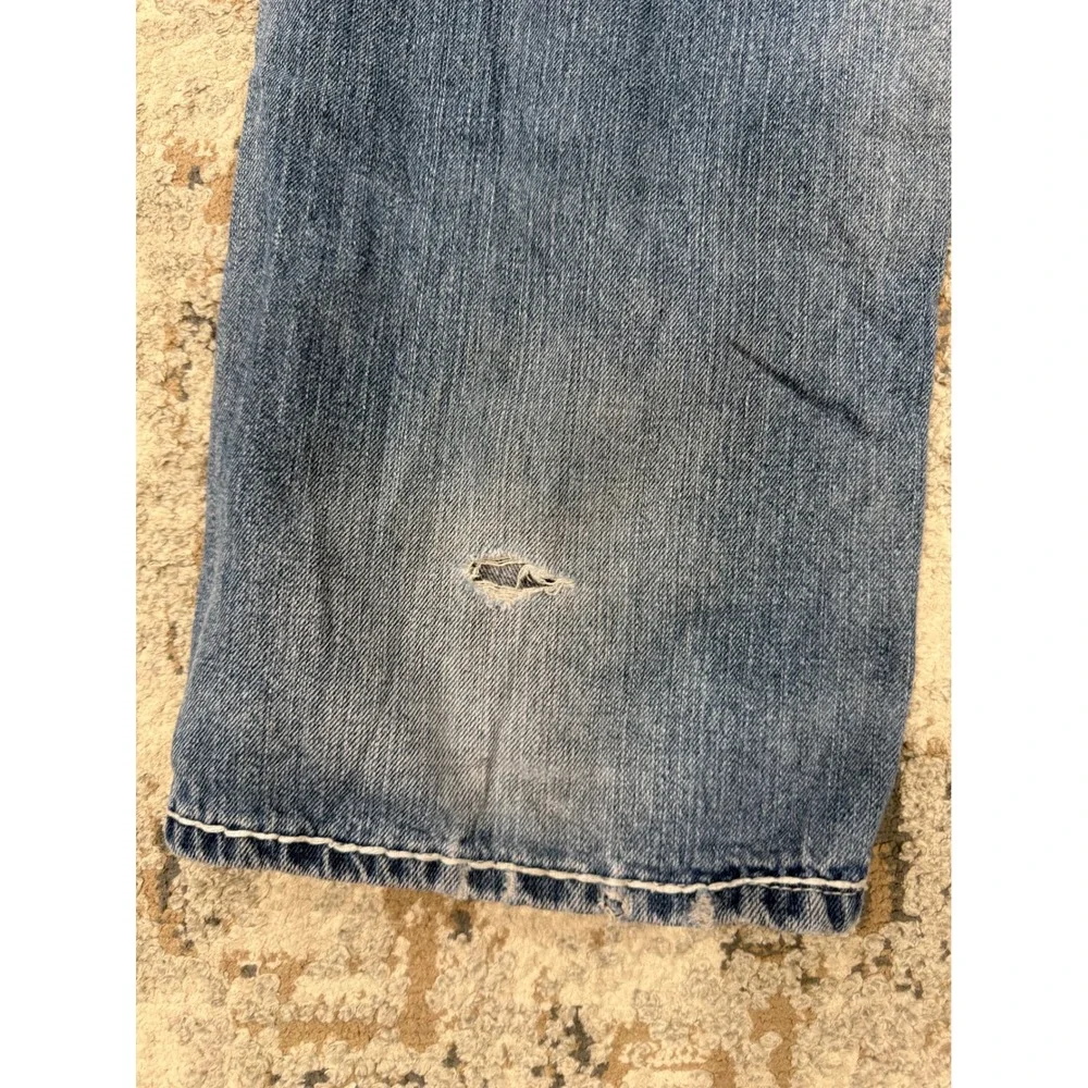 True Religion Straight Leg Jeans Mens 38 Medium‎ Wash White Contrast Stitch Y2K